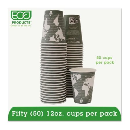 Eco-Products Eco-Products World Art Renewable Resource Hot Cups, 12 oz, Gray, 50/Pack EP-BHC12-WAPK